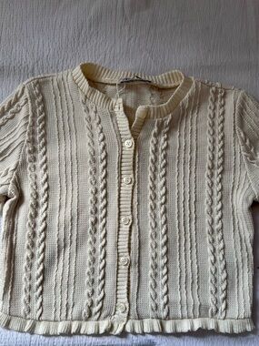 Zara Cream Cable-Knit Button Front Cardigan